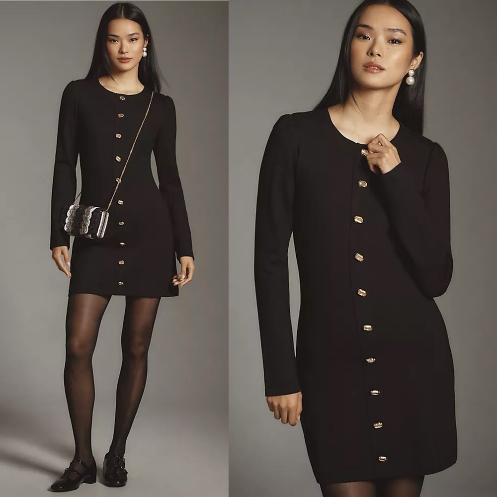 Reformation Black Mini Dress with Gold Buttons